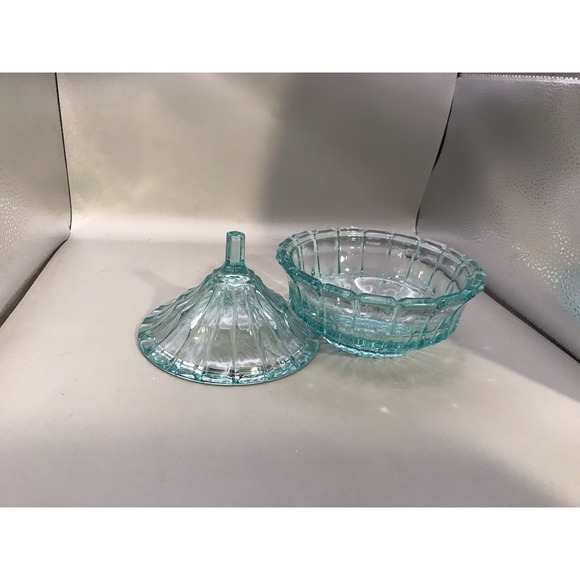 VTG 1970'S Indiana Glass Tiara 6" Diameter 6" Tall Aquamarine Covered Dish - Picture 3 of 8